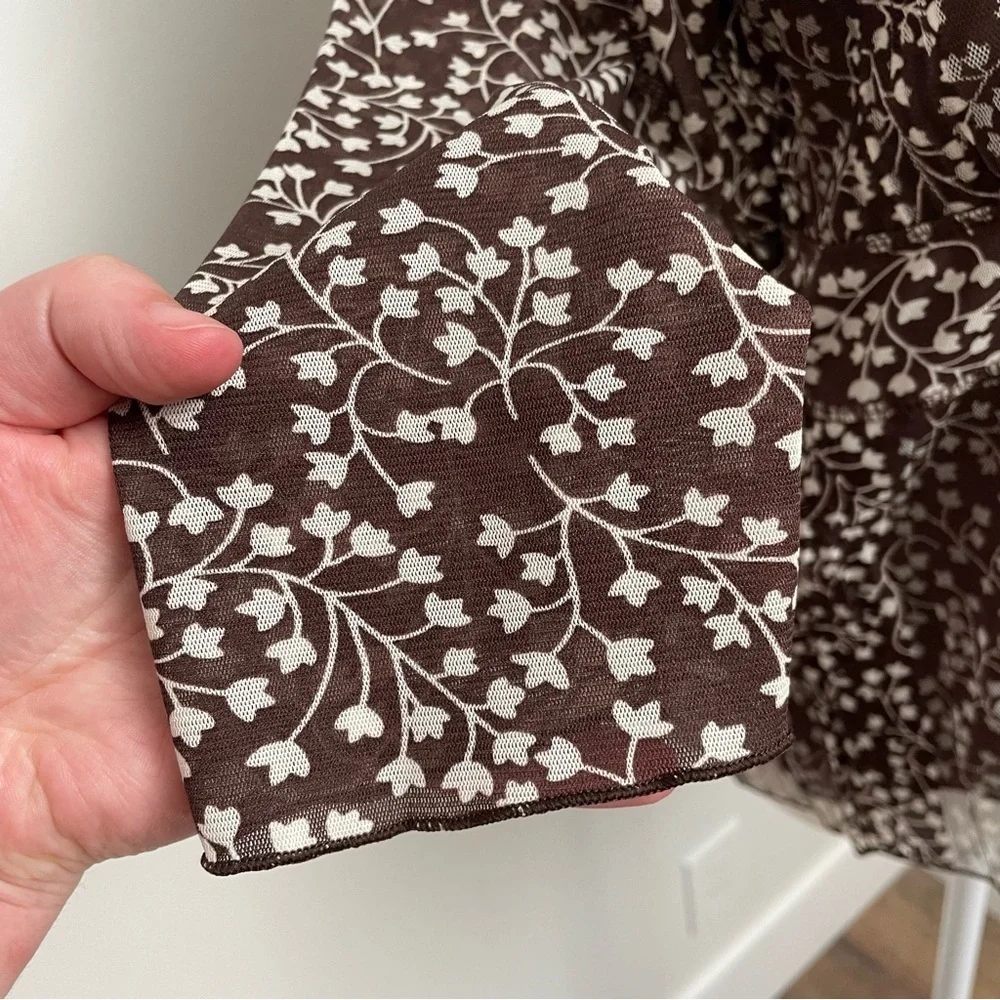 Vintage Apres La Pluie Paris Y2K Brown Babydoll Mesh Overlay Longsleeve Blouse - Picture 3 of 6